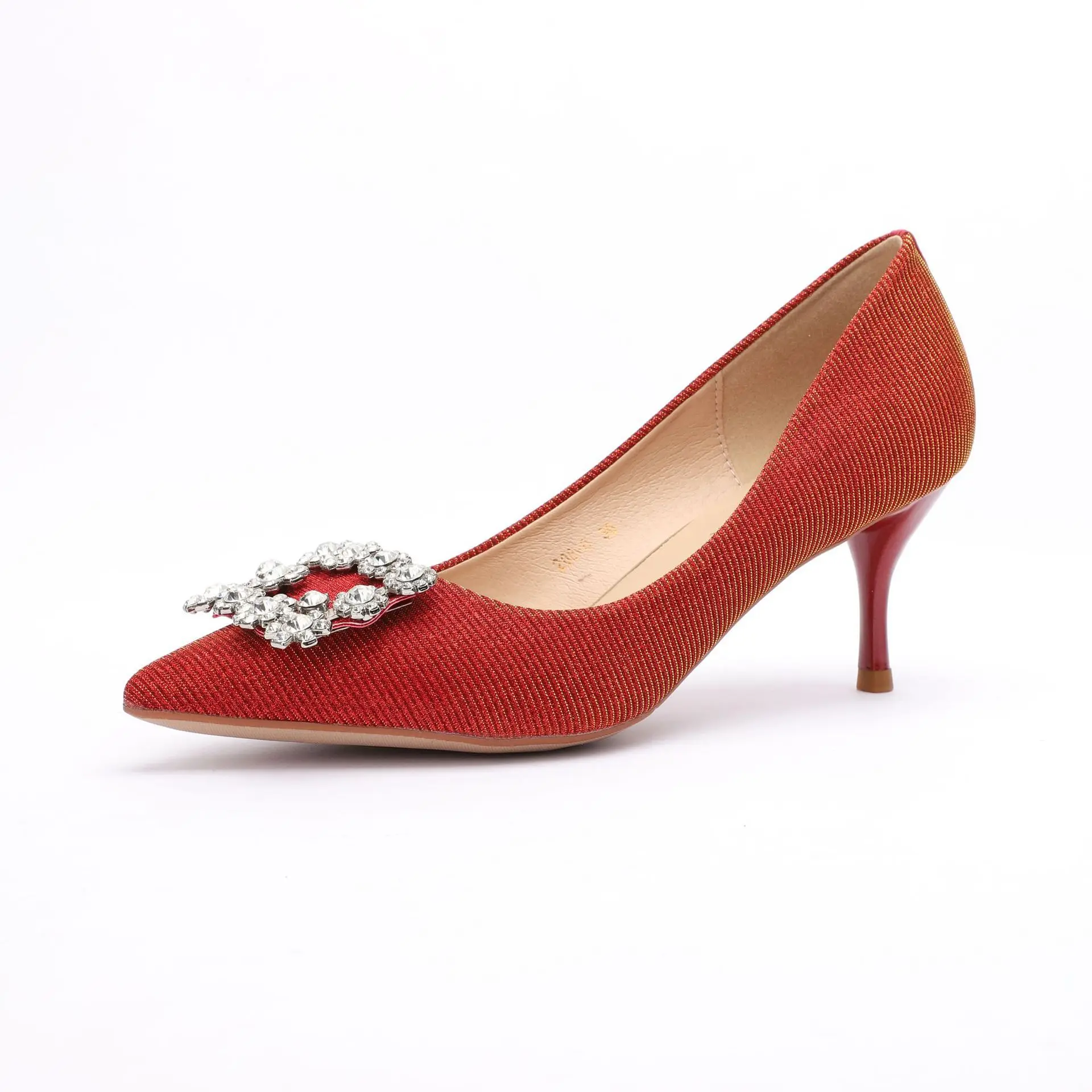Женская свадебная Тканевая обувь с блестками и пряжкой; элегантные вечерние туфли на высоком тонком каблуке 6,5 см с острым носком