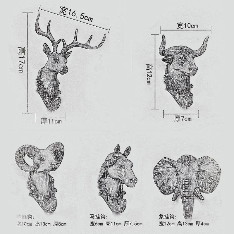 Animal Head Keys Clothes  Caps  Hooks  Wall Creative Hooks Retro Home Door Decorative Hanging  Deer Head Decorative Personality