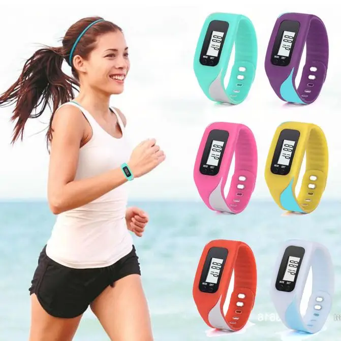 NEW Bracelet Watches Women Rubber LCD Pedometer Digital Wrist Watches