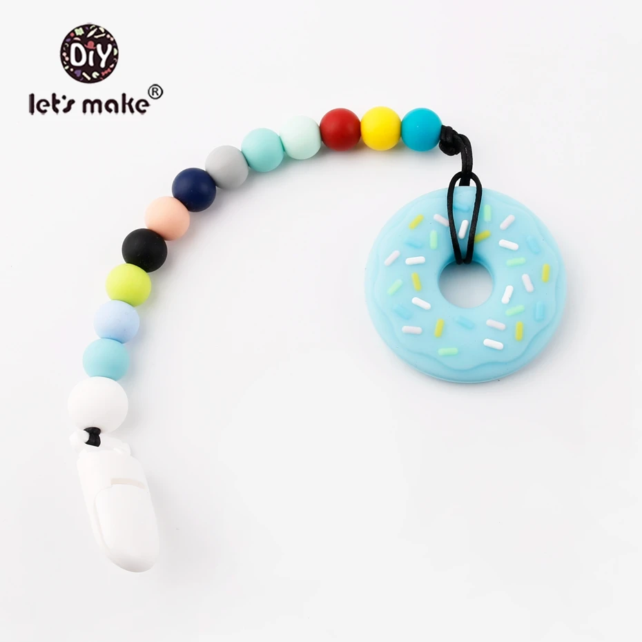 

Let's Make Food Grade Silicone Pacifier Clip Chain New Baby Boys Girls Chewable Soothe Light Blue Doughnut Teether Beads