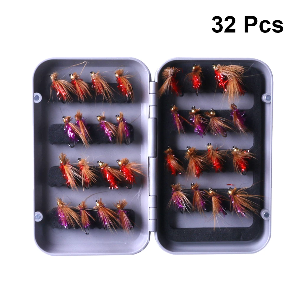 

32pcs Vivid Lifelike Artificial Fishing Baits Topwater Fly Fishing Kit Wet Flies Kit Fly Fishing Lures Set for Salmon Trout Bass