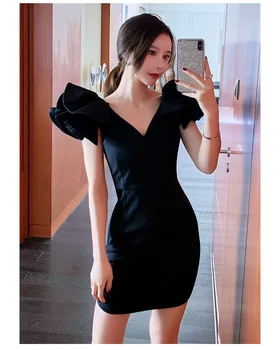 

Summer 2019 Fashion Mini Celebrity Back Dress Elegant Night Club Sleeveless Ruffles Deep V-neck High Quality Dresses Wholesale