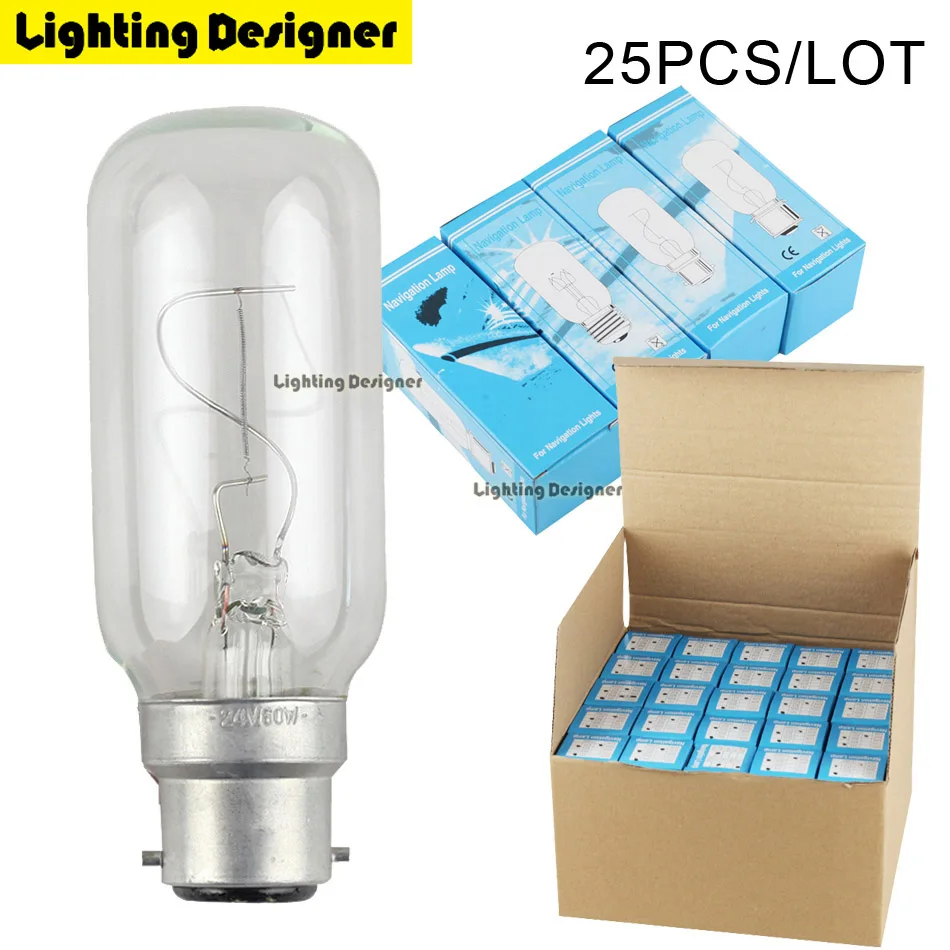 24V B22 25PCS T38 24 V 60 W B22 база лампы навигации морская лампа накаливания морской Светильник лампы судовых лампочка прочный лампочка - Цвет: 24V B22 25PCS