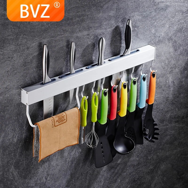 BVZ Высокое качество Многофункциональные кухонные принадлежности полка для ножей настенный держатель для инструментов держатель для кухонных ножей с крючками