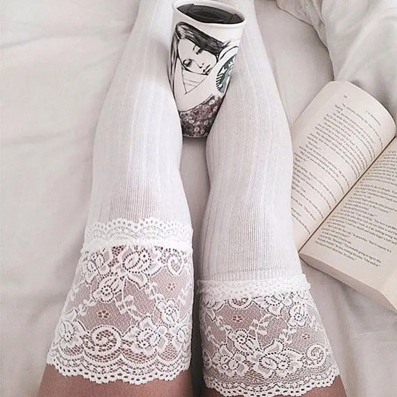 

Women Sheer Lace Knitting Thigh High Socks Plus Size Over The Knee Socks