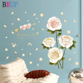 

137*96cm White Rose Wall Stickers Arrow Love Rose Home Decor for Bedroom Vinyl DIY Wall Decals Lovely Rooms Decoration