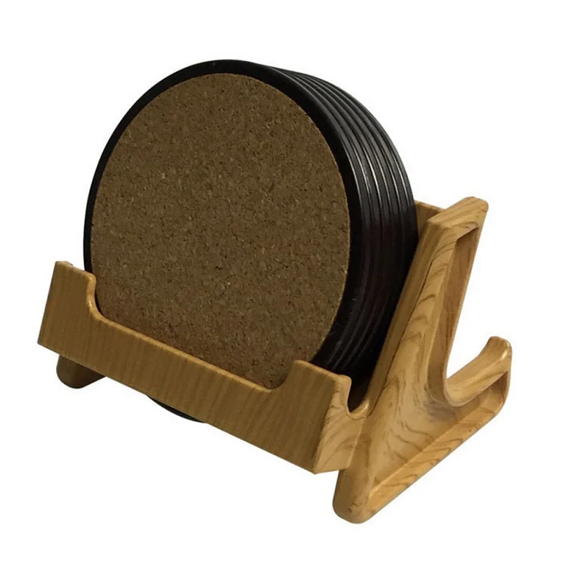 6 Coasters + 1 Cup Holder Cork Coasters Set With Holder Handmade Wood