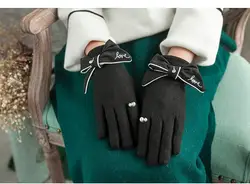 2018 Новые повседневные модные изысканные высококлассные простые теплые зимние женские перчатки с большим бантом