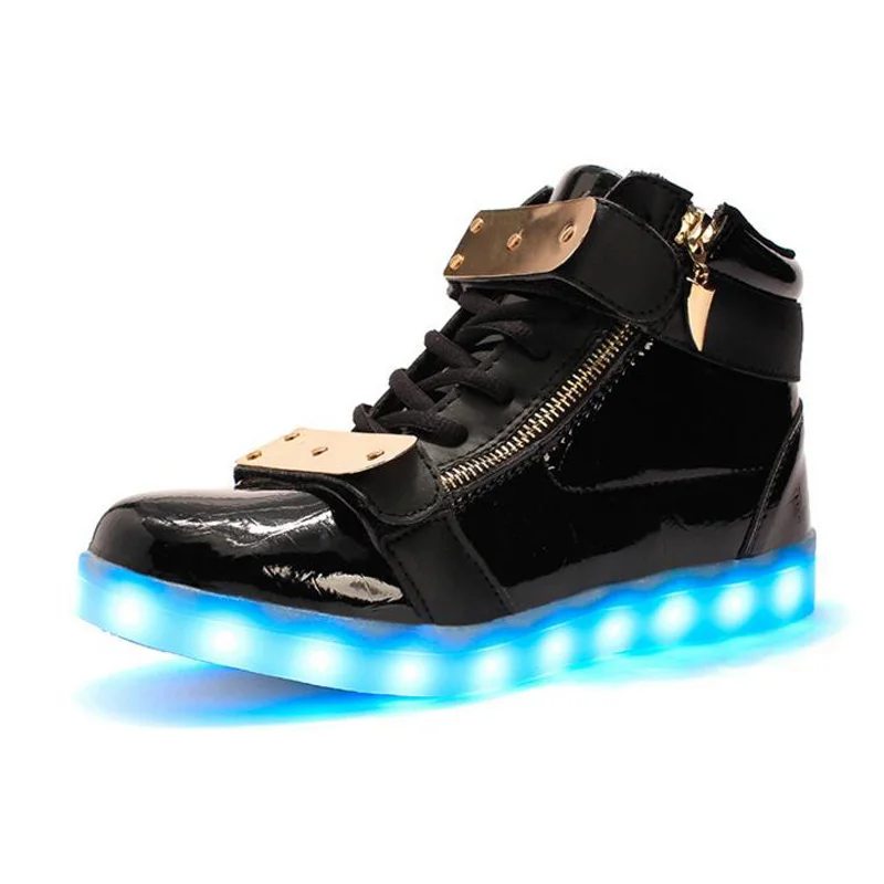 

Fashion LED shoes for men PU leather USB charging shoes top quality women glowing sneakers casual adult lovers shoes Size 35-46