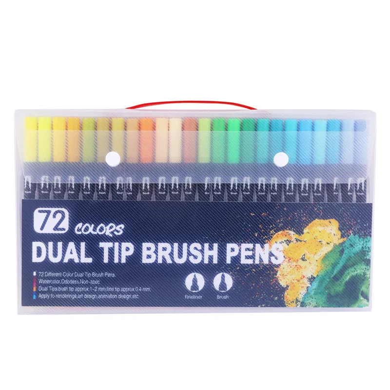72-Black-Colour MIRUI, 100 цветов, FineLiner, рисование акварелью, художественные маркеры, ручки с двойным наконечником, кисточка, школьные принадлежности - Цвет: 72-Black-Colour