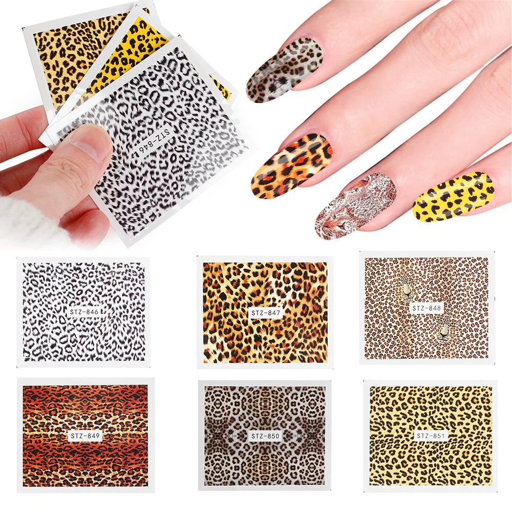 1 лист, леопардовый дизайн ногтей, обертывания, сексуальные амулеты, клейкая наклейка для ногтей, животные, водная наклейка, Леопардовый маникюр, сделай сам, слайдер, аксессуар