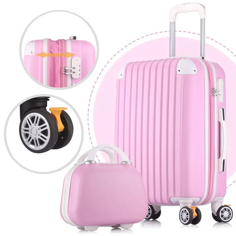 Wo для мужчин s Spinner чемодан тормоз расширяемый чемодан с косметичка комплект большой ёмкость Hardside тянуть Роб коробка - Цвет: Pink Set