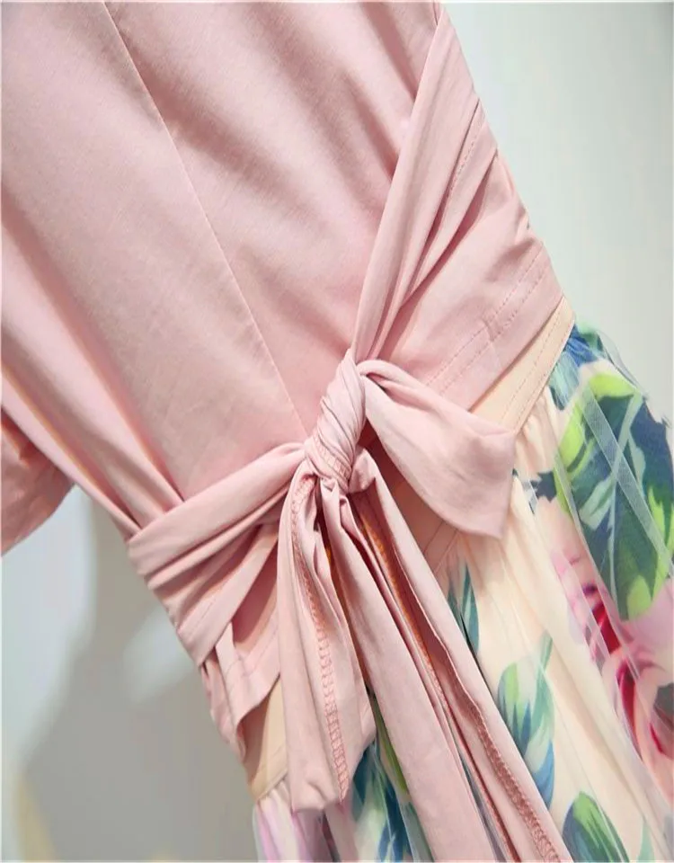 Женский летний комплект, розовый топ с коротким рукавом и сетчатая юбка с принтом с розами, женский комплект-двойка