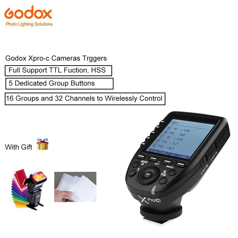 

Godox Xpro c Xpro-c Transmitter Triggers 16 Groups and 32 Channels E-TTL II 2.4G For Canon Camera TTL Function Wireless HSS