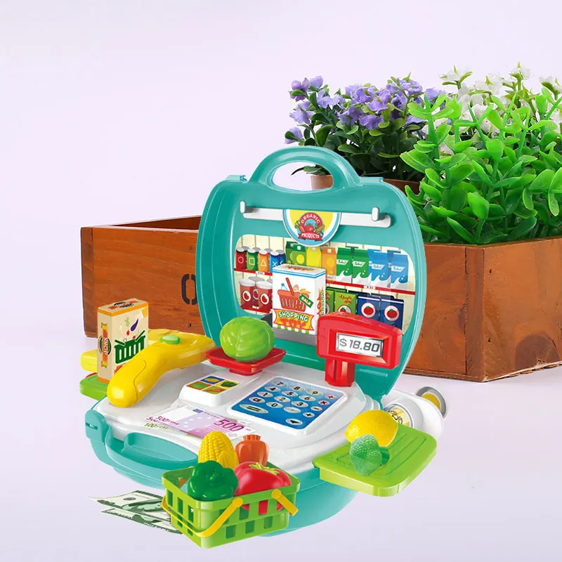 Simulation Cashier Counter Storage Box Pretend Cash Register Handle Toy