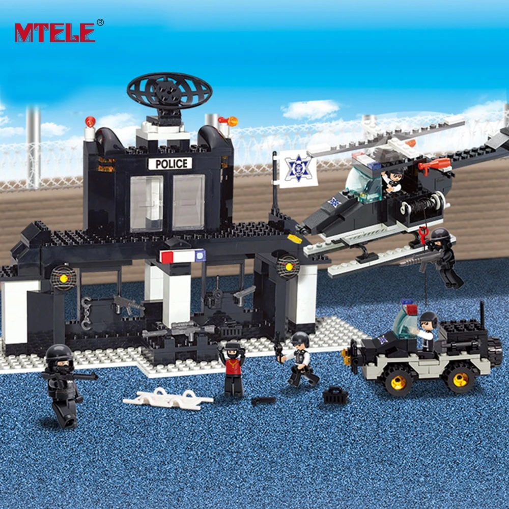 

MTELE Brand High Quality Police Station Educational Toys Children Self-locking Figures Bricks Compatible with lego