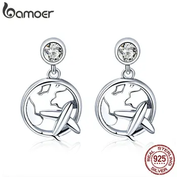 

BAMOER Genuine 925 Sterling Silver Travel Plane Traveling Dream Stud Earrings For Women Fashion Sterling Silver Jewelry SCE427