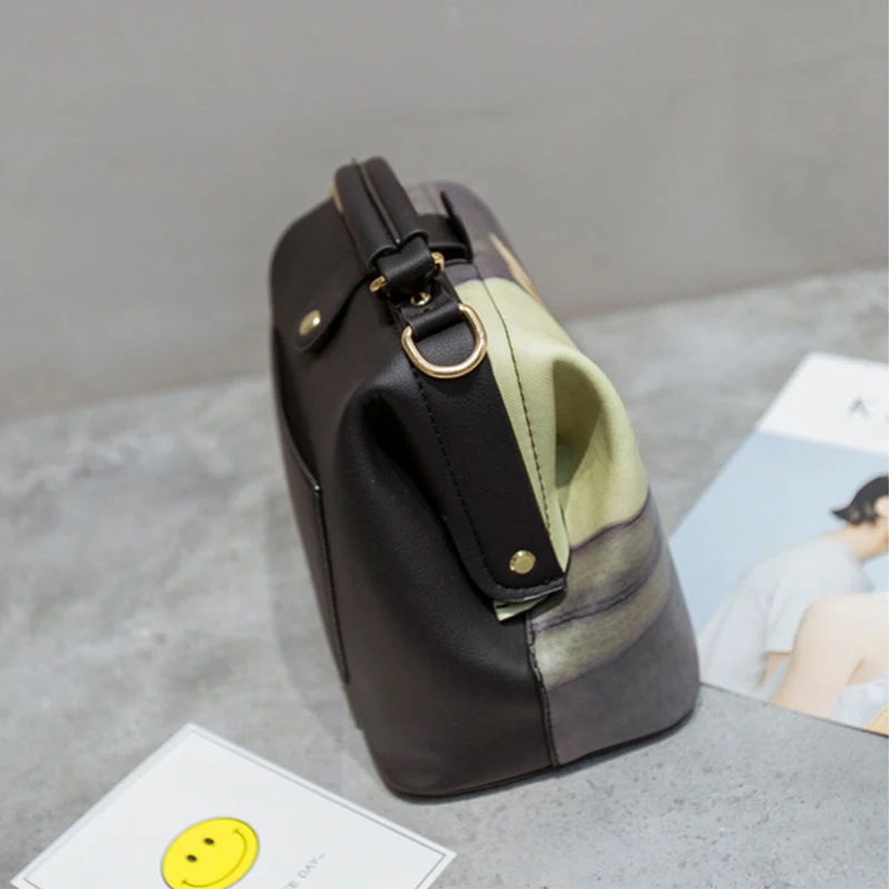 Women Handbag Leather Bag Women Shoulder Bag Doctor Small Crossbody Handbag Cartoon Pattern Rivets Girls Fashion Women Bags