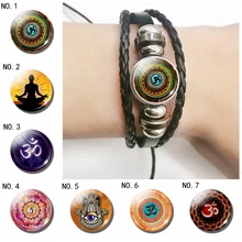 Om Symbol Buddhist Woven Leather Bracelet ,Glass Dome Black Multi-layered Bracelet , Fashion Jewelry Yoga Gifts Om Symbol Buddhist Woven Leather Bracelet ,Glass Dome Black Multi-layered Bracelet , Fashion Jewelry Yoga Gifts