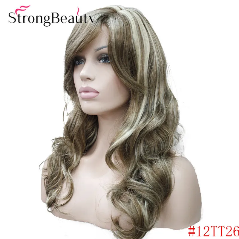 Сильная красота синтетические волны женские парики длинные монолитные доступно 7 цветовых вариантов