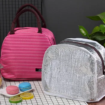 

Portable Lunch Bags Oxford Stripe Lunch Box Tote Bag Picnic Carry Case Food Cooler Lunch Bag