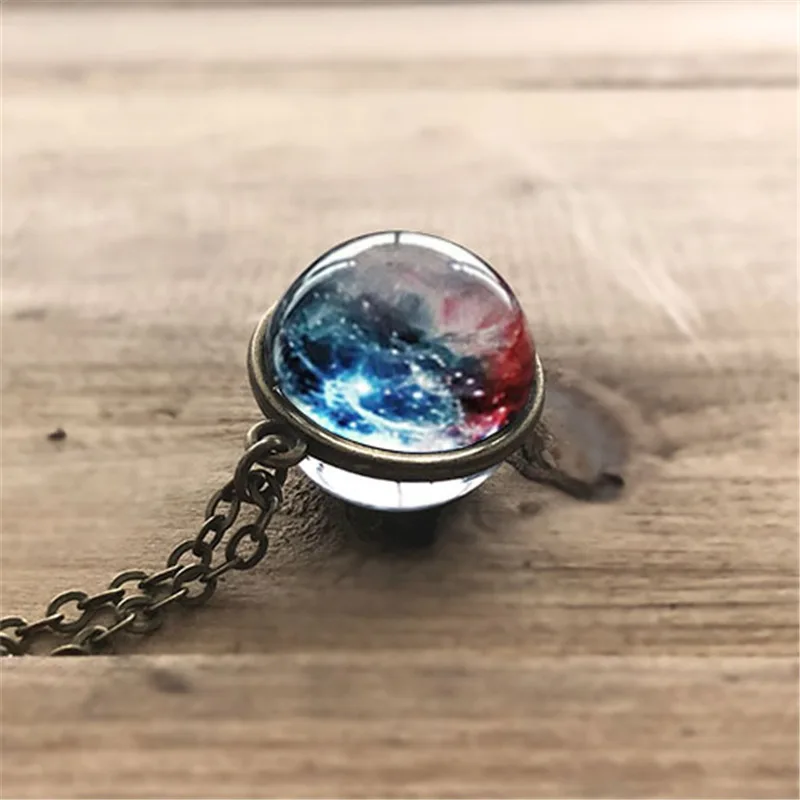 

Double Sided Glass Ball Pendant Solar System Necklace For Women Time Gem Nebula Galaxy Planet Universe Necklaces Jewelry A287