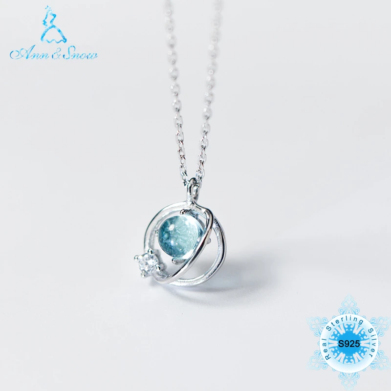 

925 Sterling Silver Pendant Necklace Women Fine Jewelry Accessories Charms Austria Crystal Turquoise Jewellery Irregular Design