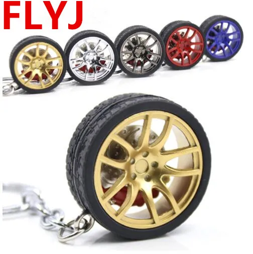 

1pc Alloy Car wheel Turbo keychain key ring metal with Brake discs Racing Tire Keychain rubber -Black High Quality
