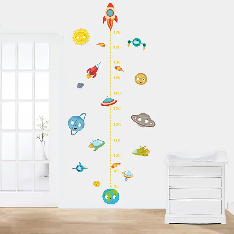Cartoon outer space rocket Height Measure Wall Stickers For Children Room Dec CL