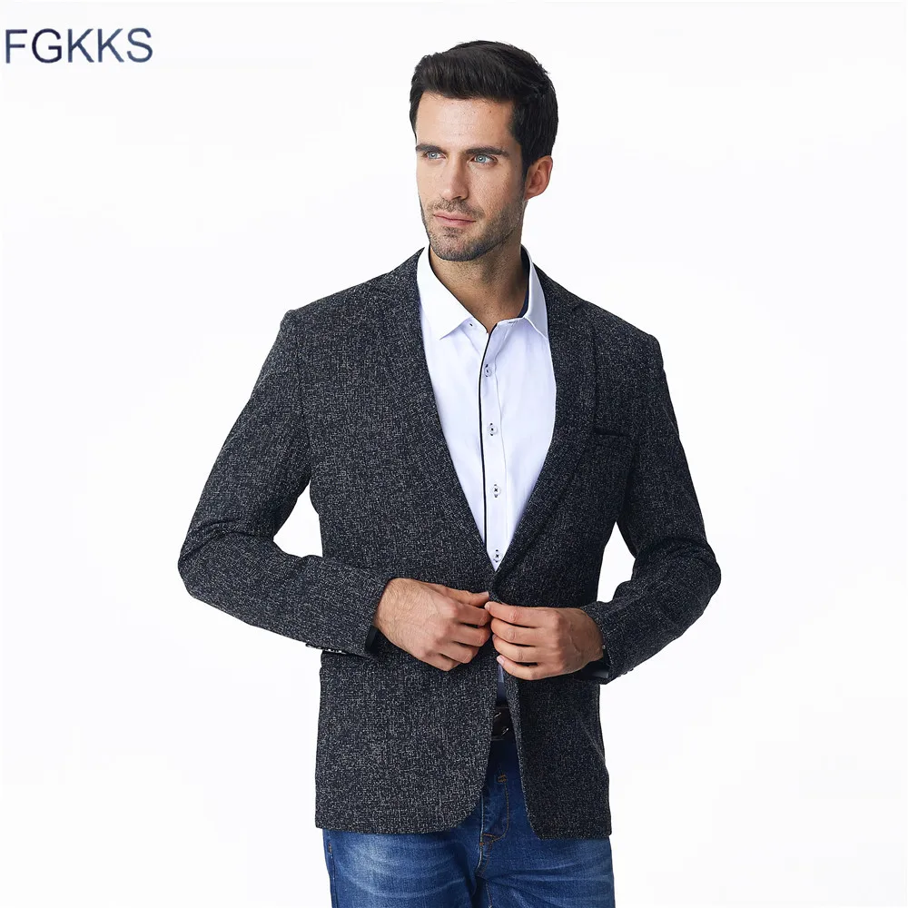 FGKKS модные для мужчин повседневный Блейзер Slim Fit костюм куртка бизнес демисезонный Homme Terno Masculin Досуг блейзер