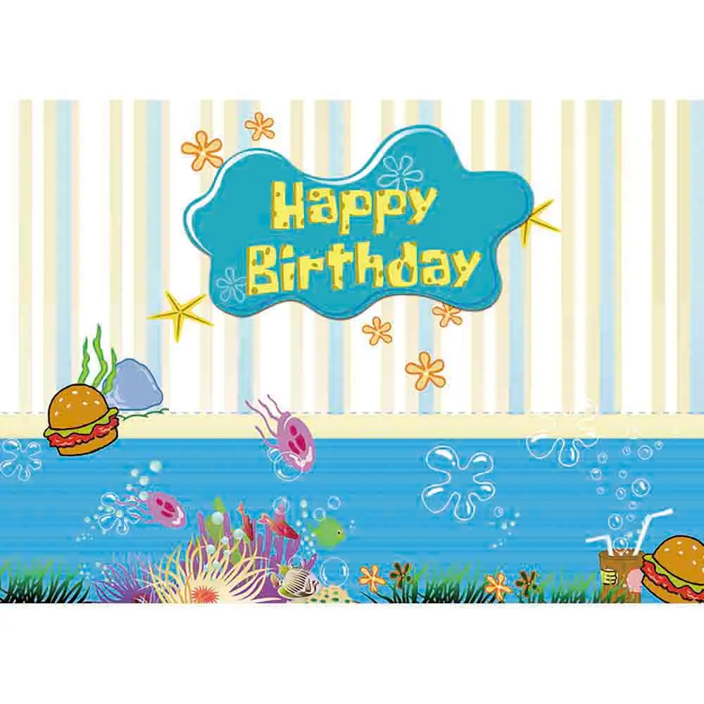Allenjoy 背景壁紙縦縞漫画バブルフレーム海底バーガークラゲかわいいベビー誕生日の背景写真 Background Aliexpress