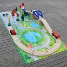 Огромный дети бренд деревянный движения автомобилей с обмена мост пазлы/Дети 3D сборка деревянной здание головоломки с поезд трек