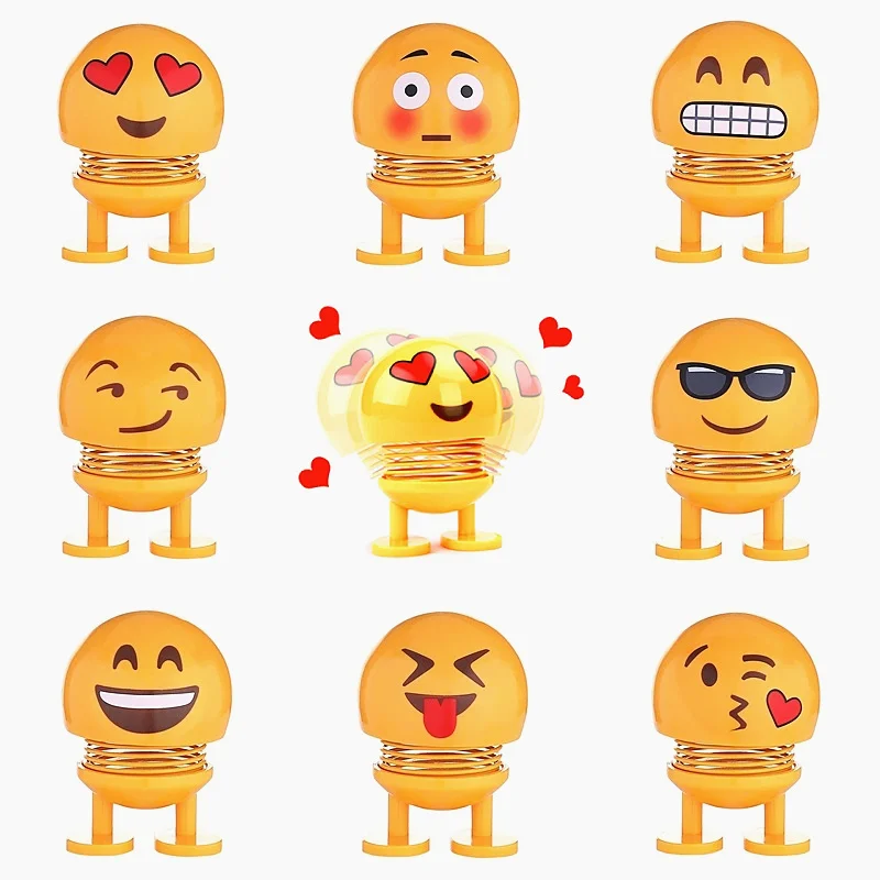 

8PCS/Lot Auto Bouncing Doll Spring Head Toy Creative Emoji Action Figures Bobblehead Car Decoration Figurine Smiley Kids Gift
