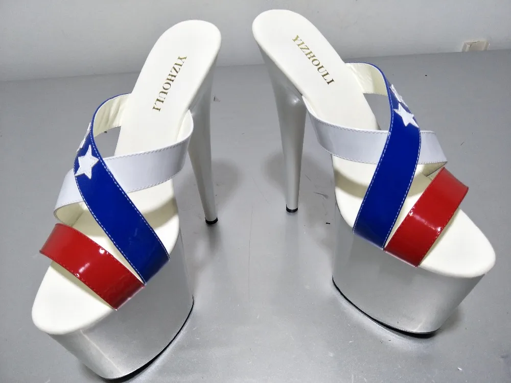 20cm White sandals of the lacquer that bake, color belt stars slippers, model shows high heel Dance Shoes
