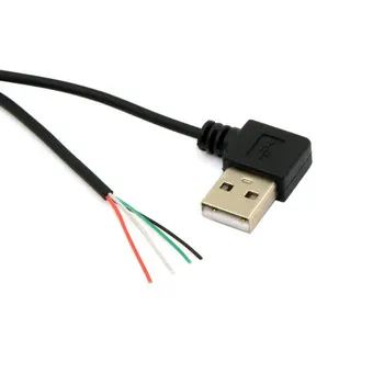 

50CM 0.5M Right Angle 90 Degree USB 2.0 A Type Male to 4 Wires Open Cable for DIY Welding OEM Black Color