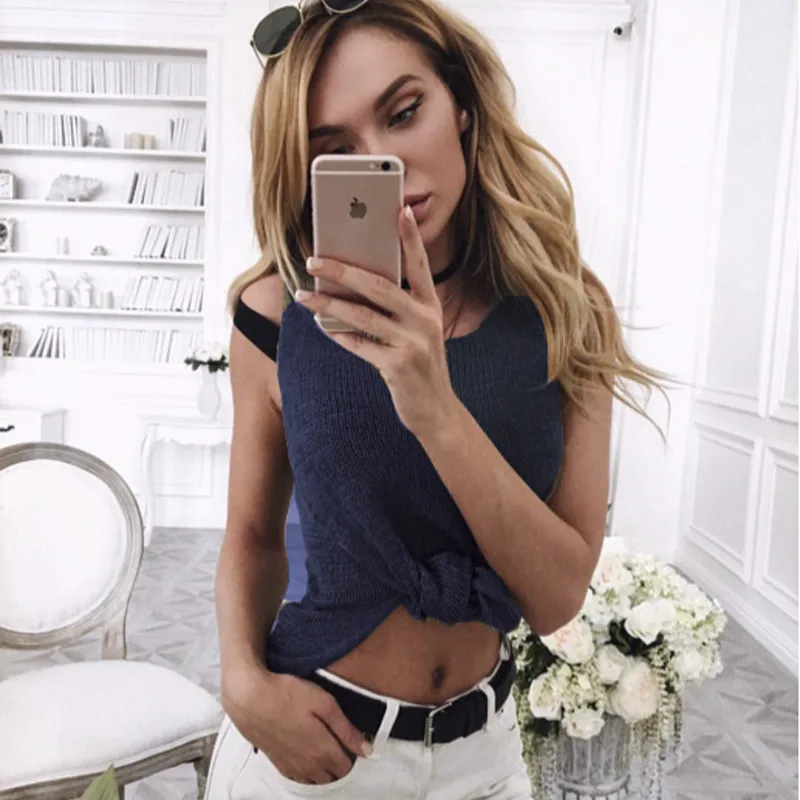 

new Spring Fashion Women sleeveless sweater high elastic Solid O neck female slim sexy gray blue green Knitted Pullovers