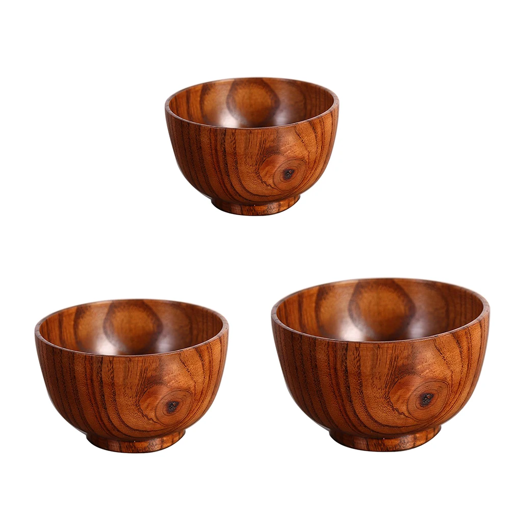 Natural Wooden Bowl Chinese Food Containers Tableware Kitchen Mixing Bowl Soup Noodle Rice Dinner Dishes