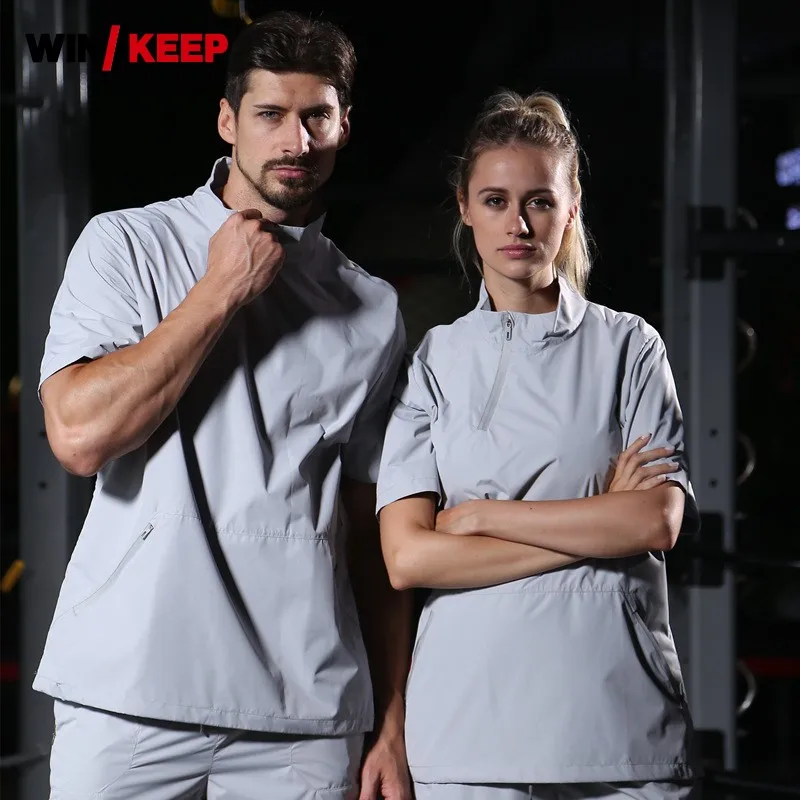 

Trainers Running Sweating Tracksuit Gym Exercise Yoga Female Sportswear Summer Men Short Sleeve Stand Collar Sweat Sport Run Set