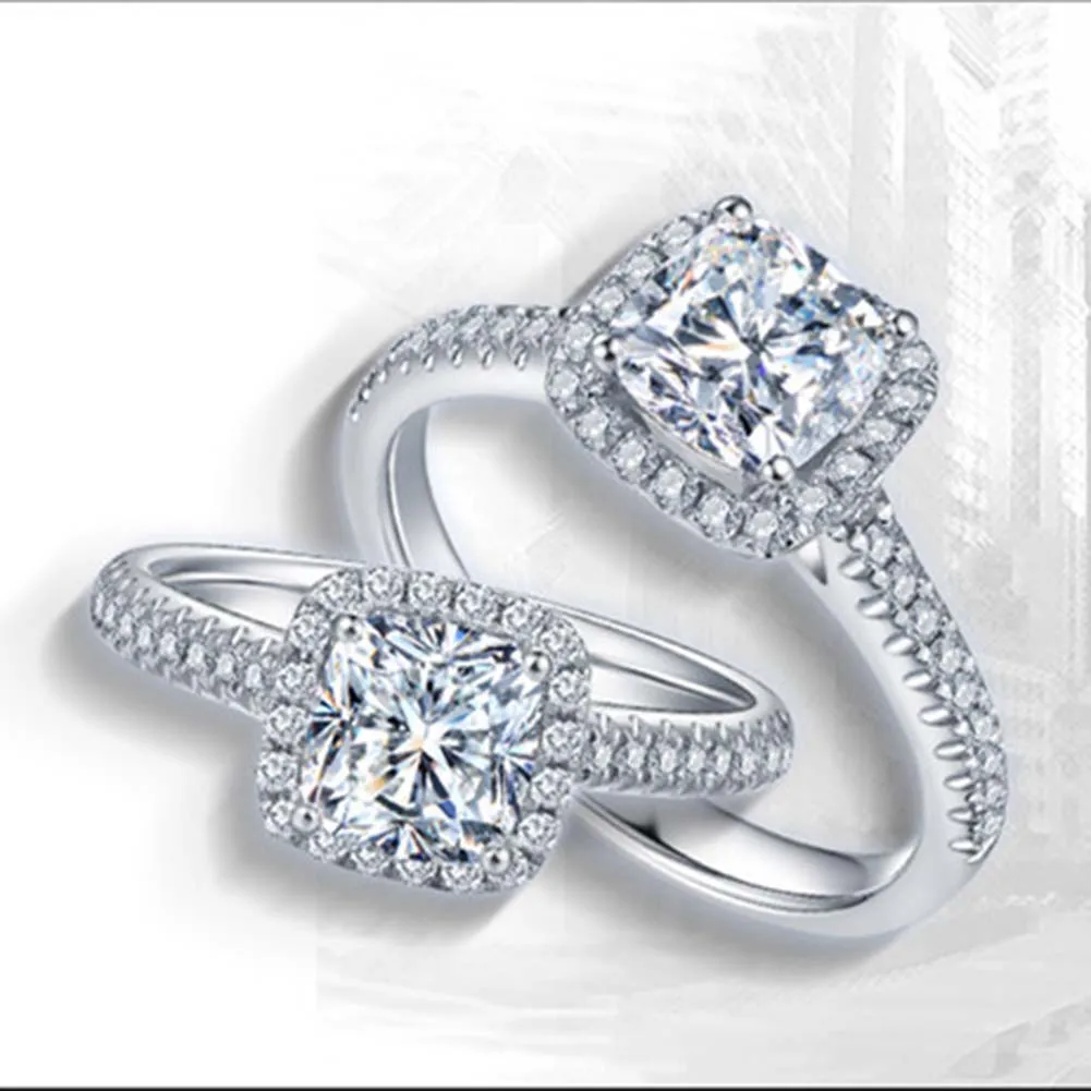 

Silver-color Ring Square Simulated Wedding Lovers Rings Us Size