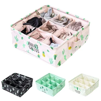 

9 Grids Cactus Print Storage Box Cotton Linen Clothing Storage Sundries basket Home Organizer