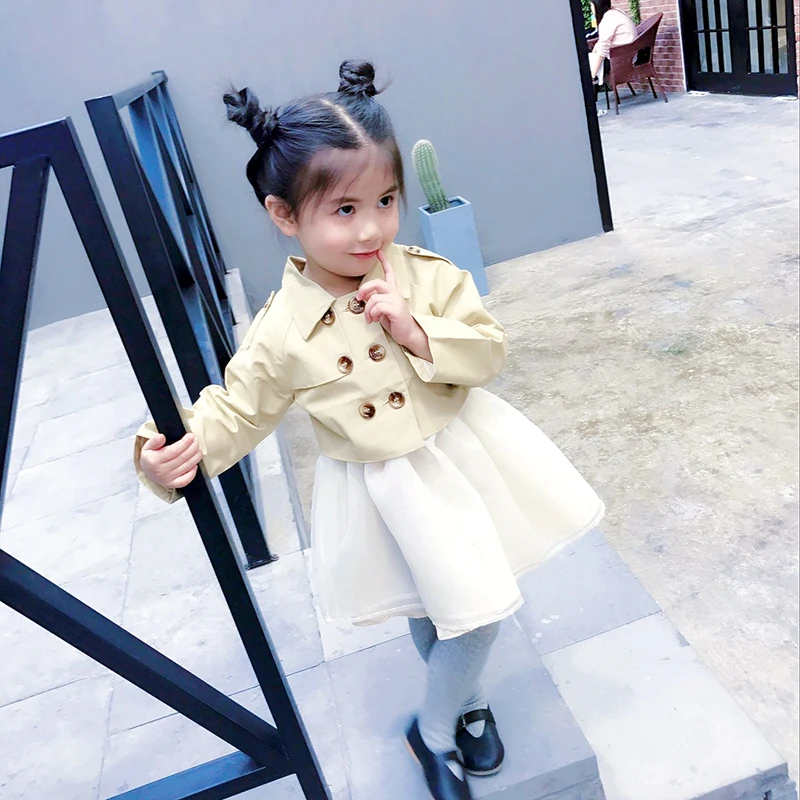 

Toddler girls 2pcs set coat+tanktop dress baby girls summer bow dress little girl clothing short coat & mini mesh dress khaki