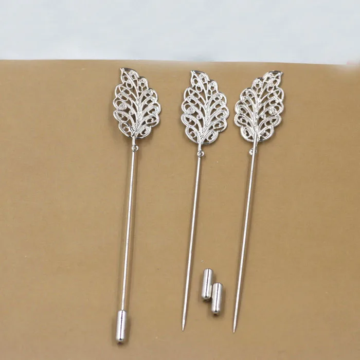 17*34mm Filigree Leaf Brooch Lapel Pin with Stopper Blank Setting Bases