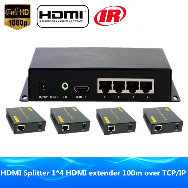 

(1 TX & 4 RX) 330ft 1x4 ProAV Premium Quality 1X4 HDMI Extender/HDMI Amplifier/HDMI Splitter 100m With IR Over Ethernet Cable