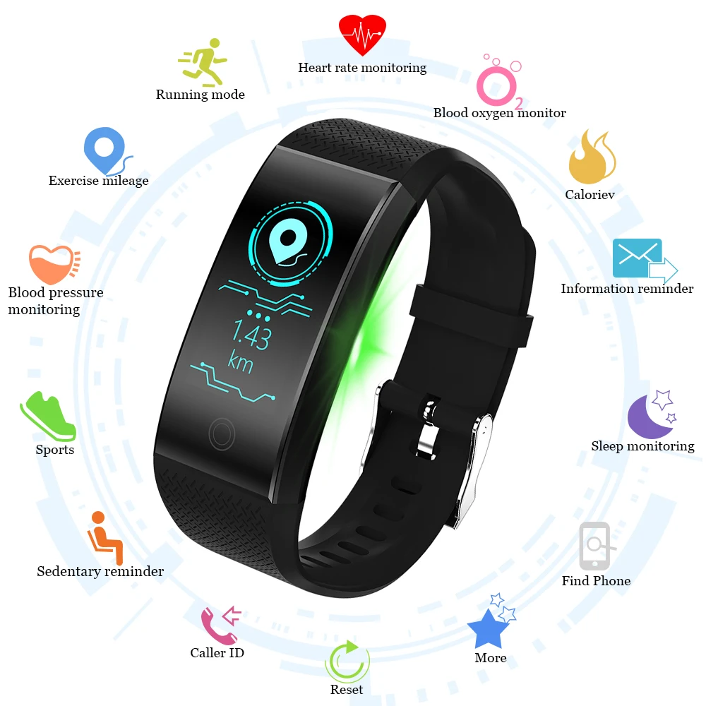 

QW18 Color Screen Smart Bracelet Heart Rate Monitor IP68 Waterproof Fitness Tracker Band Bluetooth 4.0 Sports Wristband