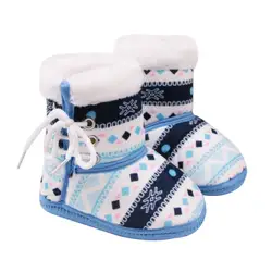 2018 зима детская обувь для новорожденных девочек и мальчиков китайский Стиль печатных Нескользящие теплые первые ходоки для малышей- со