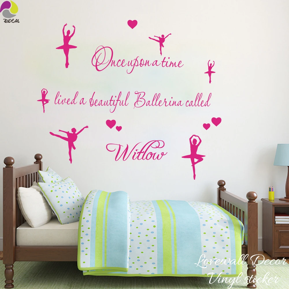 Custom Name Ballerina Ballet Dancing Wall Sticker Baby Nursery Personalized Girl Name Beautiful dancer Heart Wall Decal Vinyl (3)