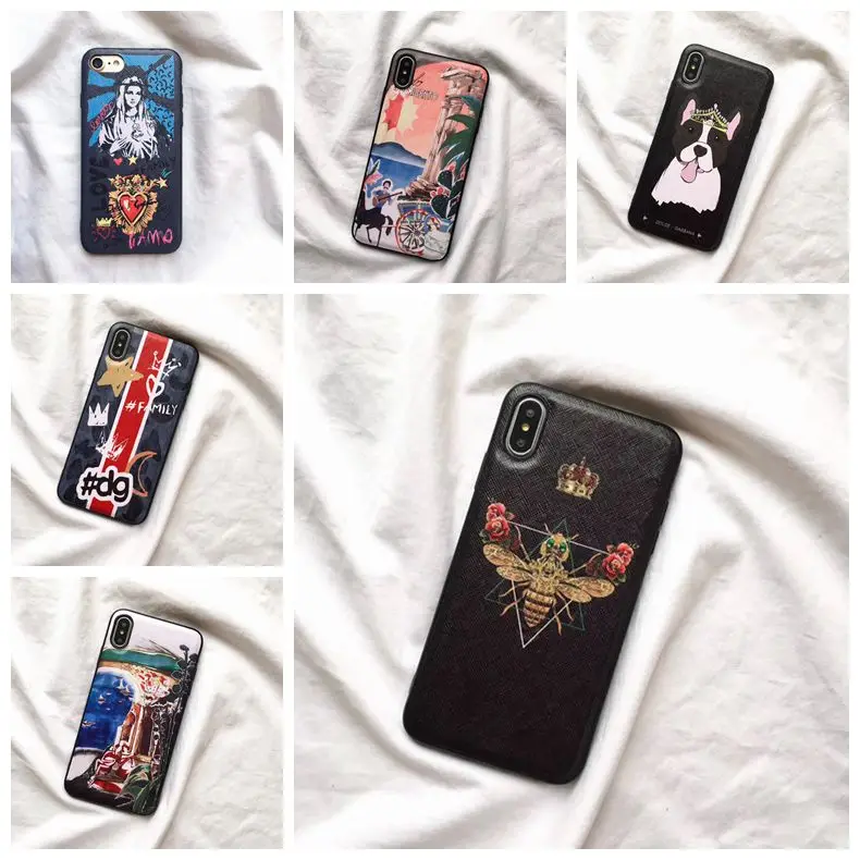 

Luxury brand painting leather hard plastic phone case for iphone6 6Plus case Color pattern phone case for iPhone7 8 Plus case