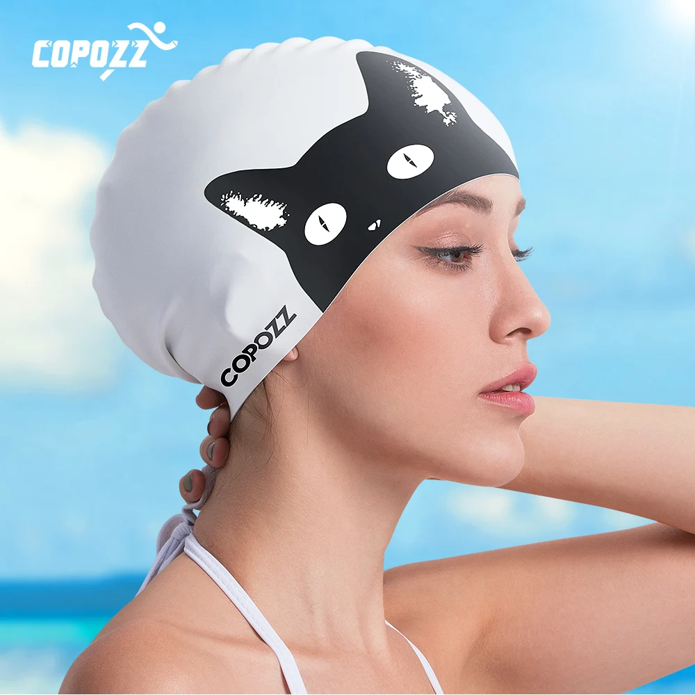 COPOZZ 3D Elastic Professional Larger Gel Hat Waterproof Protection Adult Men Women Long Hair Swimming Caps Cover Ear Bone Pool 3