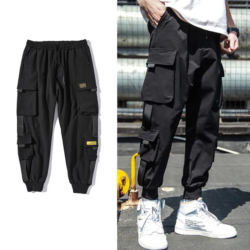 Мужские шаровары в стиле хип хоп черные спортивные брюки с множеством карманов