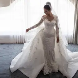 Свадебные Платья Vestidos de Noiva Casamento Русалка Длинные платья невесты 2018 Vestido de Noiva свадебное платье с аппликацией Отделяемый подол